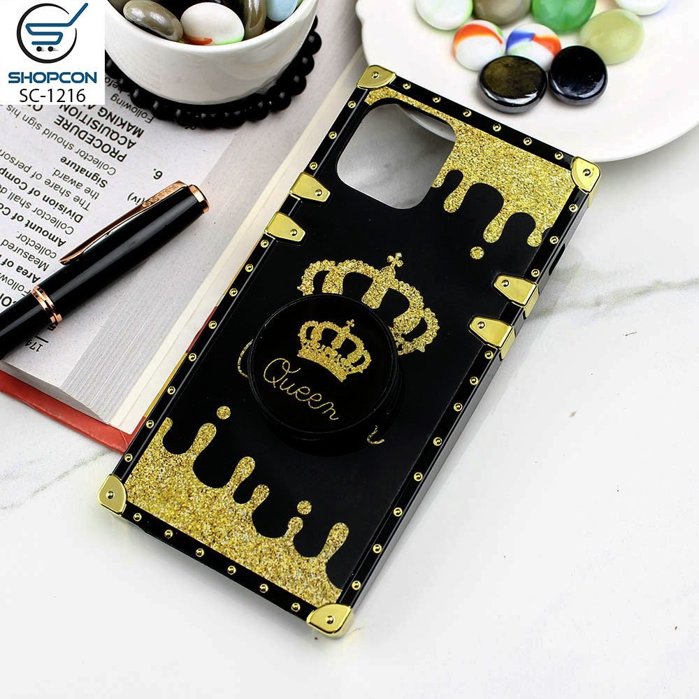 iPhone 13 / Queen Crown Case / Electroplating Borders / Square Trunk Case with Kickstand Holder / Mobile Cover