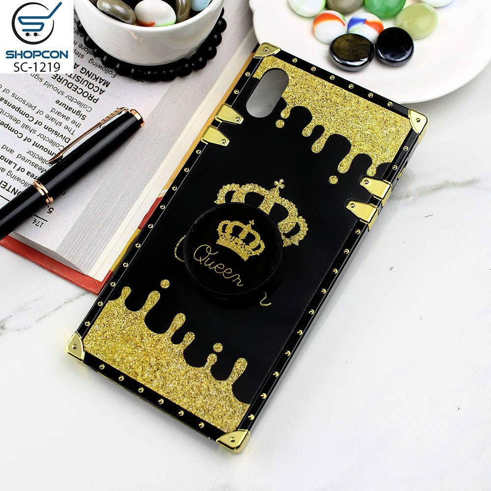 iPhone XS Max / Queen Crown Case / Electroplating Borders / Square Trunk Case with Kickstand Holder / Mobile Cover