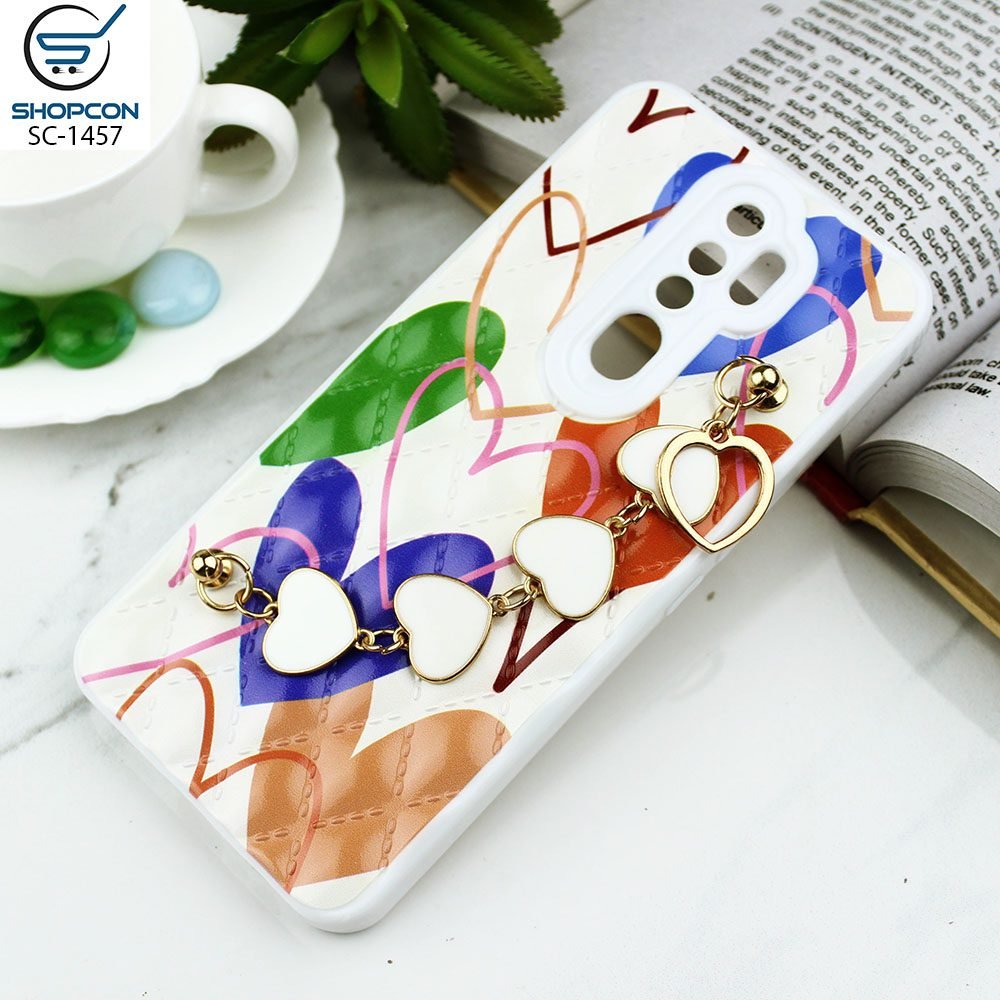 Oppo A9 2020 / Oppo A5 2020 / Trendy Rohmbus Pattern Case / Heart Chain Holder / Shiny Soft Case / Mobile Cover