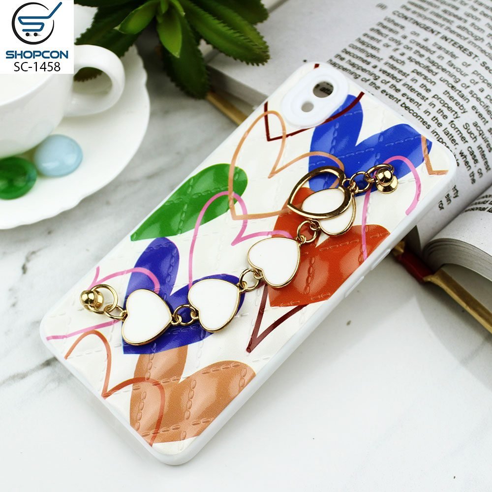 Oppo A37 / Trendy Rohmbus Pattern Case / Heart Chain Holder / Shiny Soft Case / Mobile Cover