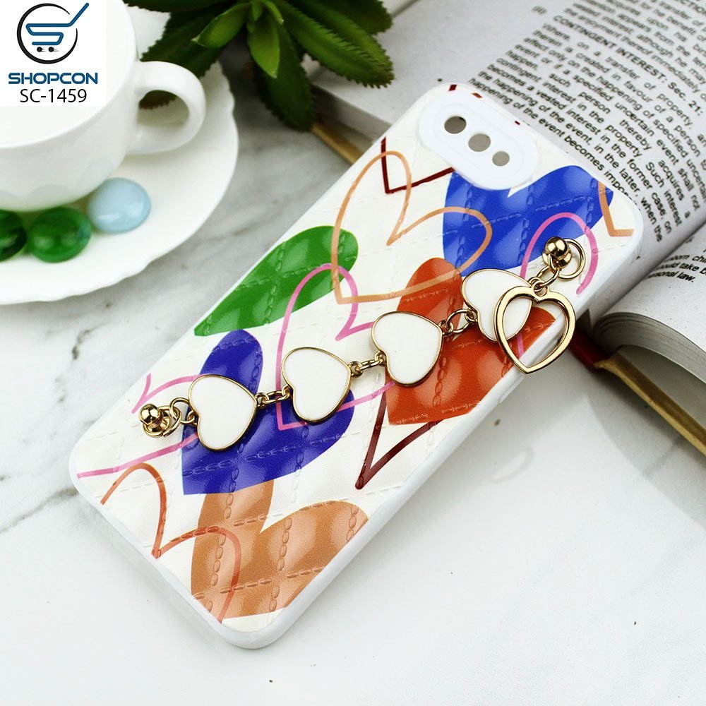 Oppo A1K / Trendy Rohmbus Pattern Case / Heart Chain Holder / Shiny Soft Case / Mobile Cover