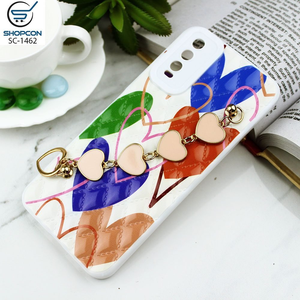 Vivo Y20 / Vivo Y20A / Vivo Y20I / Vivo Y20S / Vivo Y12A / Vivoe Y12S / Trendy Rohmbus Pattern Case / Heart Chain Holder / Shiny Soft Case / Mobile Cover