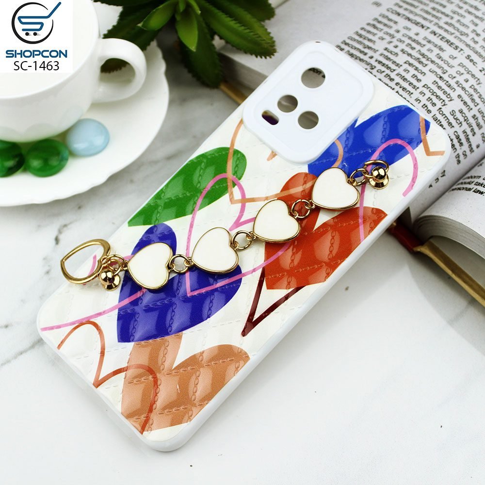 Vivo Y21 / Vivo Y21A / Vivo Y21S / Vivo Y21T / Vivo Y33S / Vivoe Y33T / Trendy Rohmbus Pattern Case / Heart Chain Holder / Shiny Soft Case / Mobile Cover