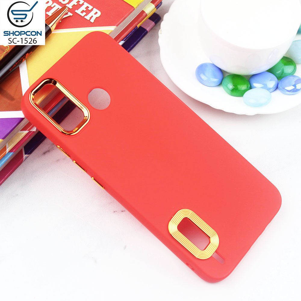 Tecno Spark 6 Go / Red / Electro Plating Camera Borders with logo hole / Soft Sillicon Case / Mobile Cover